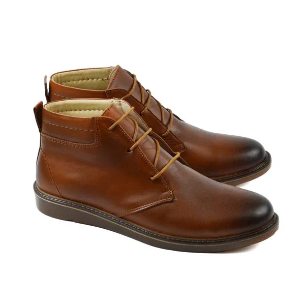 Leather Flat Ankle Boot - 8001