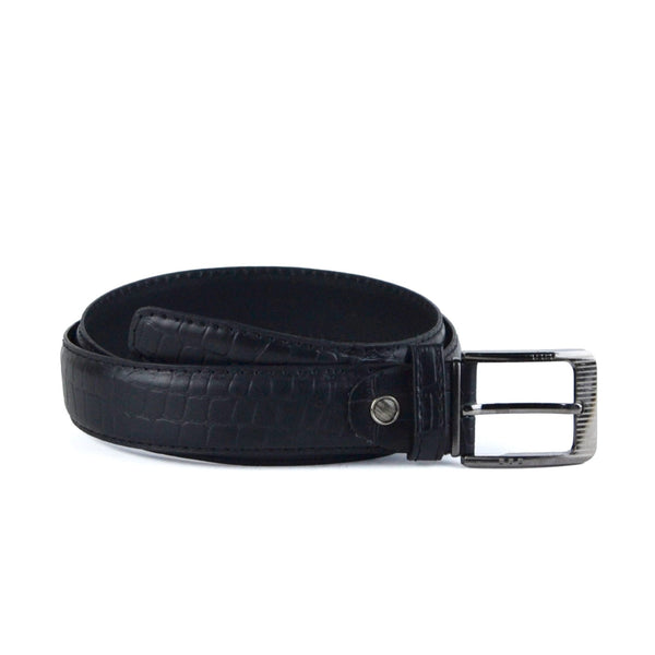 Leather classic belt - CROC BLACK