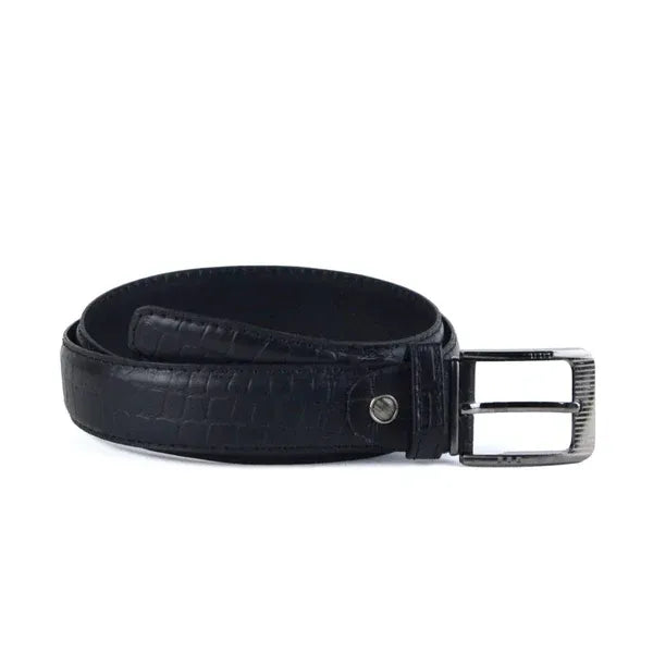 Leather classic belt - CROC BLACK