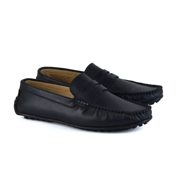 LEATHER MOCCASIN SHOES - M500 BLACK