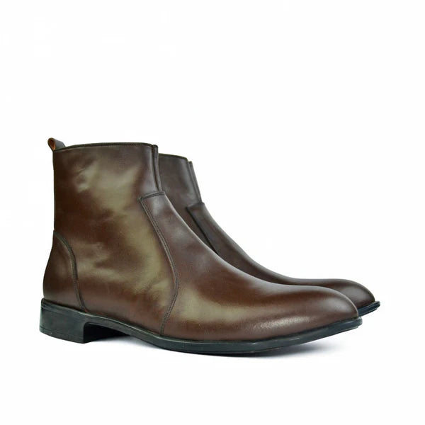 Leather Zipper Boot - Zipup Brown
