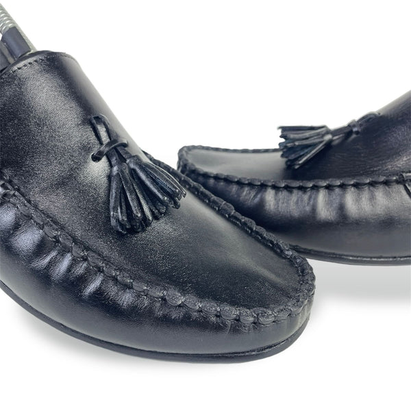 LEATHER MOCCASIN SHOES - M-501 BLACK