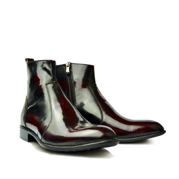 Leather Zipper Boot - S-Zipup Burgundy