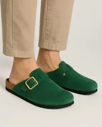 Leather SnapClog - Olive Green