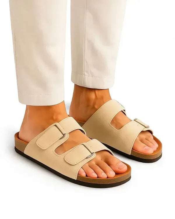 Leather SnapLock Sandal - Beige