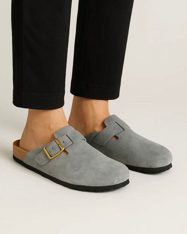 Leather SnapClog -Gray