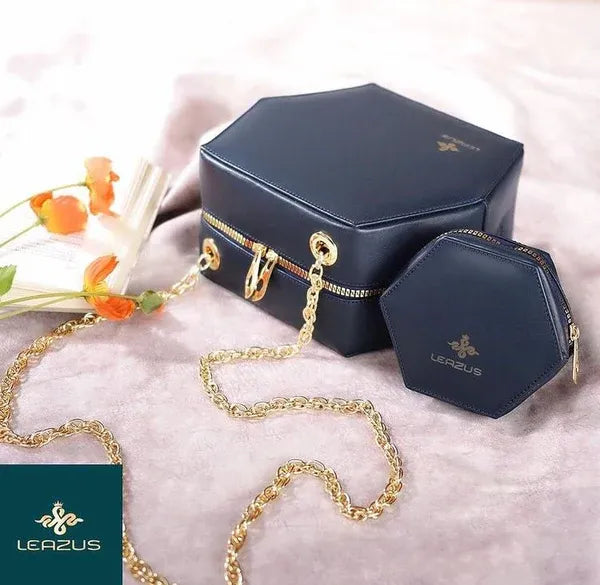 Leather bag for women - Hexa navy blue