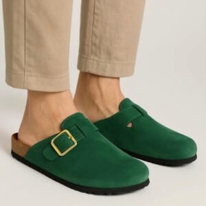 Leather SnapClog - Olive Green